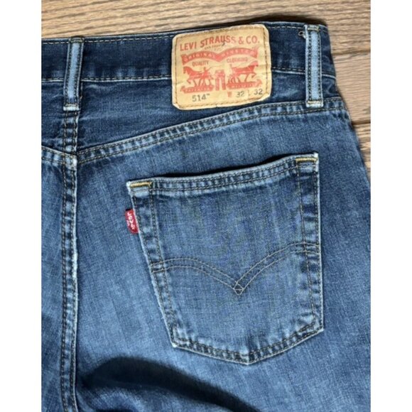 Levi's 514 Jeans Mens 32x32 Blue Slim Straight Distressed Denim Ripped Zip Fly - Picture 7 of 9